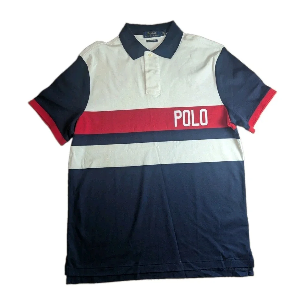 Polo Ralph Lauren Custom Slim Fit Polo Shirt Men's Large White Navy Red